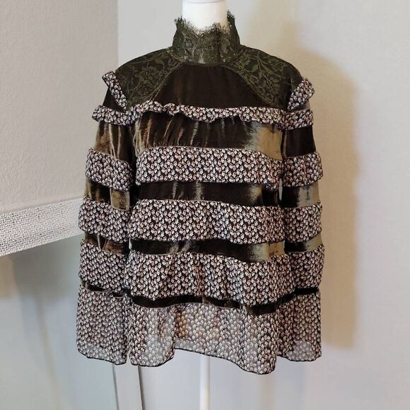 POL WOMEN'S MOCK NECK VELVET LACE TOP SIZE S - Picture 1 of 10
